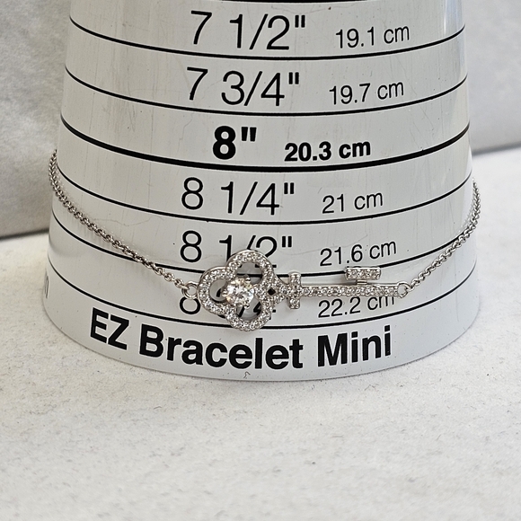 925 Silver Key Bracelet with CZs Bolo Adjustable Like New Without Tags - Picture 12 of 14